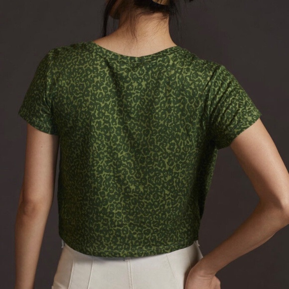 Anthropologie Green Print Crop Top - Picture 2 of 5
